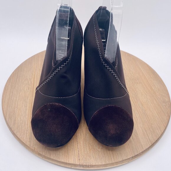 Taryn Rose Heels 8 Brown Mesh Suede Slip On Booties - Picture 3 of 11